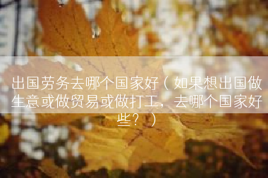 出国劳务去哪个国家好（如果想出国做生意或做贸易或做打工，去哪个国家好些？）