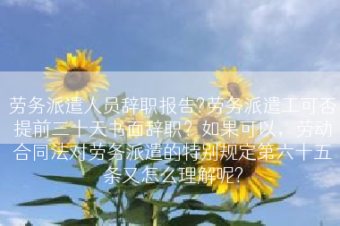 劳务派遣人员辞职报告?劳务派遣工可否提前三十天书面辞职？如果可以，劳动合同法对劳务派遣的特别规定第六十五条又怎么理解呢?