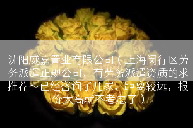 沈阳威嘉置业有限公司（上海闵行区劳务派遣正规公司，有劳务派遣资质的求推荐～已经咨询了几家，距离较远，报价太高就不考虑了）