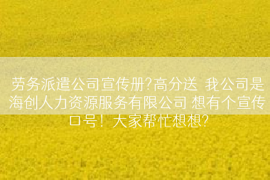劳务派遣公司宣传册?高分送  我公司是海创人力资源服务有限公司 想有个宣传口号！大家帮忙想想?