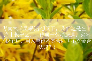 湖南大学吴耀(我想问下，我们这是在上海市长宁区，工作属于劳动派遣。实习期2个月，用人单位不签合同也不交金合法吗？)