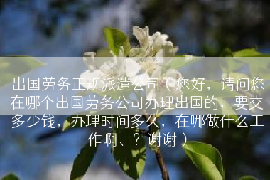 出国劳务正规派遣公司（您好，请问您在哪个出国劳务公司办理出国的，要交多少钱，办理时间多久，在哪做什么工作啊、？谢谢）