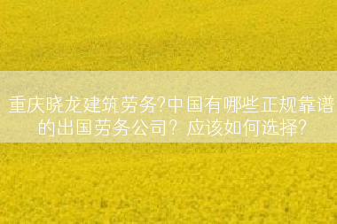 重庆晓龙建筑劳务?中国有哪些正规靠谱的出国劳务公司？应该如何选择?