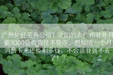 广州外经劳务公司？沈阳的去广州驻外月薪3000公司管住不管吃，想知道一个月消费下来还能剩多钱，不合适我就不去了！？