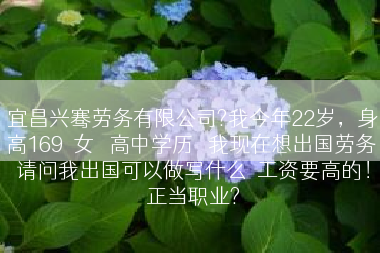 宜昌兴骞劳务有限公司?我今年22岁，身高169  女   高中学历   我现在想出国劳务 请问我出国可以做写什么  工资要高的！正当职业?