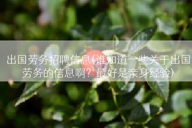 出国劳务招聘信息(谁知道一些关于出国劳务的信息啊？最好是亲身经验)