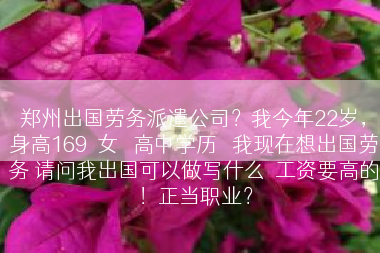 郑州出国劳务派遣公司？我今年22岁，身高169  女   高中学历   我现在想出国劳务 请问我出国可以做写什么  工资要高的！正当职业？