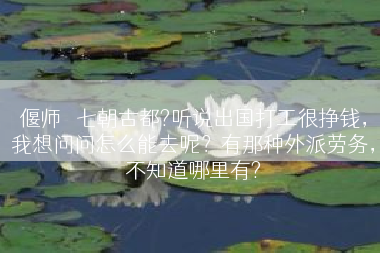 偃师   七朝古都?听说出国打工很挣钱，我想问问怎么能去呢？有那种外派劳务，不知道哪里有?
