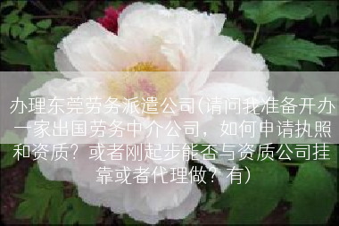 办理东莞劳务派遣公司(请问我准备开办一家出国劳务中介公司，如何申请执照和资质？或者刚起步能否与资质公司挂靠或者代理做？有)