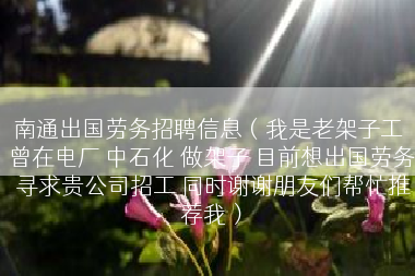 南通出国劳务招聘信息（我是老架子工 曾在电厂 中石化 做架子 目前想出国劳务 寻求贵公司招工 同时谢谢朋友们帮忙推荐我）
