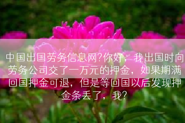 中国出国劳务信息网?你好，我出国时向劳务公司交了一万元的押金，如果期满回国押金可退，但是等回国以后发现押金条丢了，我?