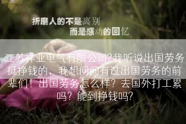 江苏祥业电气有限公司?我听说出国劳务挺挣钱的，我想问问有过出国劳务的前辈们！出国劳务怎么样？去国外打工累吗？能到挣钱吗?
