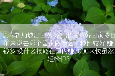 长春新加坡出国劳务？出国劳务国家按目前来说去哪个国家做什么工种比较好 赚钱多 没什么技能在国内赚3000来快虽然轻松但？