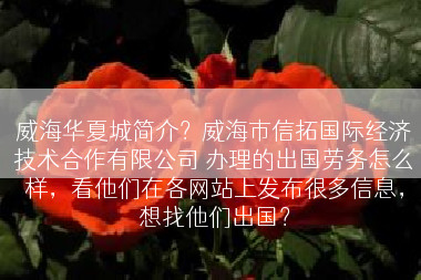 威海华夏城简介？威海市信拓国际经济技术合作有限公司 办理的出国劳务怎么样，看他们在各网站上发布很多信息，想找他们出国？