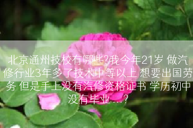 北京通州技校有哪些?我今年21岁 做汽修行业3年多了技术中等以上 想要出国劳务 但是手上没有汽修资格证书 学历初中没有毕业 ...?