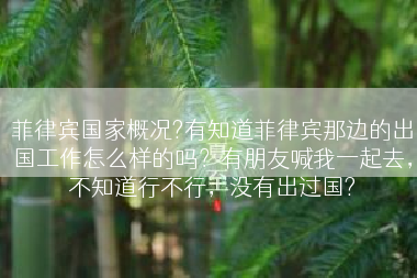 菲律宾国家概况?有知道菲律宾那边的出国工作怎么样的吗？有朋友喊我一起去，不知道行不行，没有出过国?