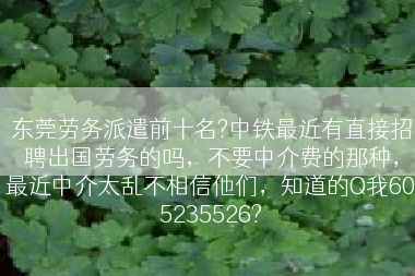 东莞劳务派遣前十名?中铁最近有直接招聘出国劳务的吗，不要中介费的那种，最近中介太乱不相信他们，知道的Q我605235526?