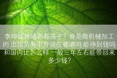 李坤城林靖恩有孩子？我是做机械加工的 出国劳务中介现在靠谱吗 能挣到钱吗 和国内比怎么样 一般三年左右能带回来多少钱？