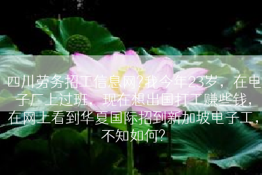 四川劳务招工信息网?我今年23岁，在电子厂上过班，现在想出国打工赚些钱，在网上看到华夏国际招到新加坡电子工，不知如何?