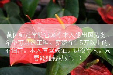 黄冈师范学院官网（本人想出国劳务。希望可以选工种。薪资在1.5万以上的，不怕苦。本人有驾驶证。退役军人。只要能赚钱就好。）