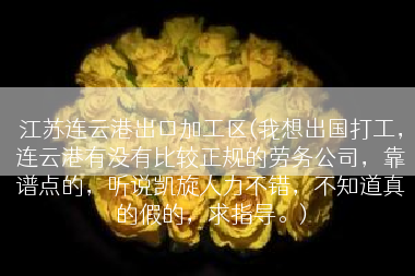 江苏连云港出口加工区(我想出国打工，连云港有没有比较正规的劳务公司，靠谱点的，听说凯旋人力不错，不知道真的假的，求指导。)