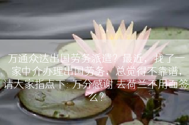 万通众达出国劳务派遣？最近，找了一家中介办理出国劳务，总觉得不靠谱，请大家指点下: 万分感谢 去荷兰不用面签么？