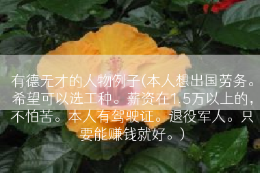 有德无才的人物例子(本人想出国劳务。希望可以选工种。薪资在1.5万以上的，不怕苦。本人有驾驶证。退役军人。只要能赚钱就好。)