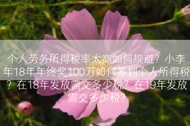 个人劳务所得税率太高如何规避？小李年18年年终奖100万如何筹划个人所得税？在18年发放需交多少税？在19年发放需交多少税？