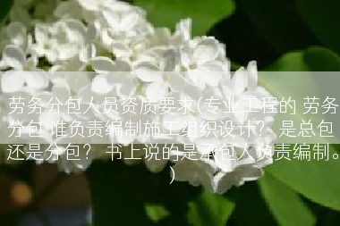 劳务分包人员资质要求(专业工程的 劳务分包 谁负责编制施工组织设计？ 是总包 还是分包？ 书上说的是承包人负责编制。)