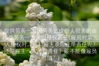 提供劳务一方因劳务造成他人损害的由接受劳务一方承担侵权责任(雇员对第三人侵权时，是和雇主承担连带责任呢？还是雇主一人承担责任？能不能像雇员追偿？)