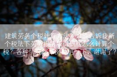 建筑劳务个税计算方法？谁能告诉我新个税法下劳务报酬所得到底怎么计算个税？各种情况都举例说明一下，谢谢了？