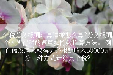 个税劳务报酬汇算清缴怎么算?劳务报酬个人所得税的速算扣除数推算方法。 例子:假设某人取得劳务报酬收入50000元，分三种方式计算其个税?