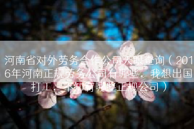 河南省对外劳务合作公司天眼查询（2016年河南正规劳务公司有哪些，我想出国打工，不知有哪些正规公司）
