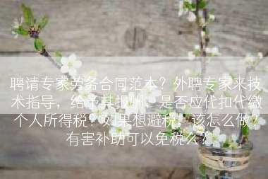 聘请专家劳务合同范本？外聘专家来技术指导，给予其报酬，是否应代扣代缴个人所得税？如果想避税，该怎么做？有害补助可以免税么？