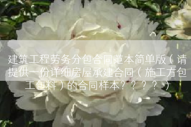 建筑工程劳务分包合同范本简单版（请提供一份详细房屋承建合同（施工方包工包料）的合同样本？？？？）
