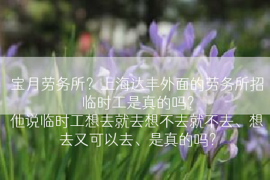 宝月劳务所？上海达丰外面的劳务所招临时工是真的吗？
他说临时工想去就去想不去就不去、想去又可以去、是真的吗？