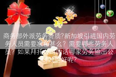 商务部外派劳务资质?新加坡引进国内劳务人员需要准备甚么？需要哪些劳务人员？如果拜托公司的话哪家劳务输出公司做的好呢?