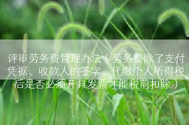 评审劳务费管理办法（劳务费除了支付凭据、收款人的签字、代缴个人所得税后是否必须开具发票才能税前扣除）