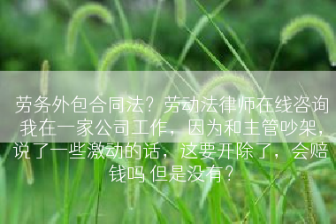 劳务外包合同法？劳动法律师在线咨询我在一家公司工作，因为和主管吵架，说了一些激动的话，这要开除了，会赔钱吗 但是没有？