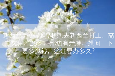 新西兰劳务招聘?我想去新西兰打工，高中文凭，28岁，那边有亲戚，想问一下要多少钱，签证要办多久?