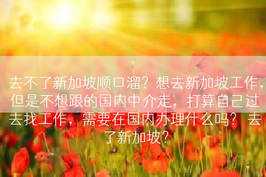 去不了新加坡顺口溜？想去新加坡工作，但是不想跟的国内中介走，打算自己过去找工作，需要在国内办理什么吗？ 去了新加坡？