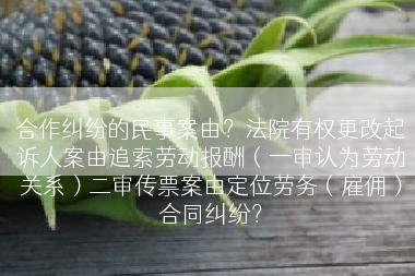 合作纠纷的民事案由？法院有权更改起诉人案由追索劳动报酬（一审认为劳动关系）二审传票案由定位劳务（雇佣）合同纠纷？