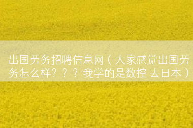 出国劳务招聘信息网（大家感觉出国劳务怎么样？？？我学的是数控 去日本）