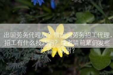 出国劳务代理点？做出国劳务招工代理，招工有什么技巧吗？或者请前辈们发些经验。谢谢？