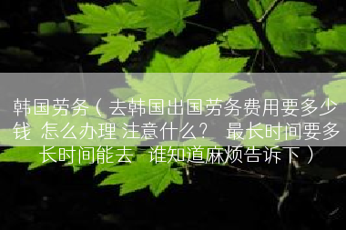 韩国劳务（去韩国出国劳务费用要多少钱  怎么办理 注意什么？  最长时间要多长时间能去   谁知道麻烦告诉下）