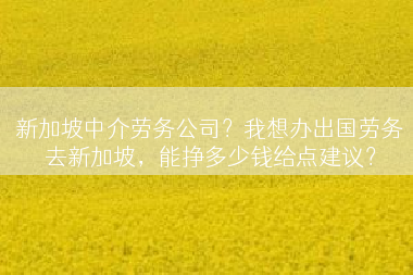 新加坡中介劳务公司？我想办出国劳务去新加坡，能挣多少钱给点建议？