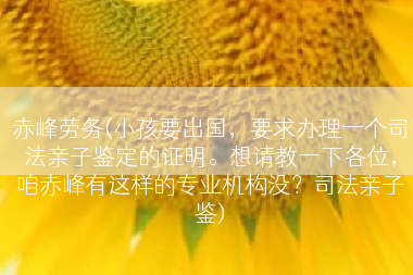 赤峰劳务(小孩要出国，要求办理一个司法亲子鉴定的证明。想请教一下各位，咱赤峰有这样的专业机构没？司法亲子鉴)