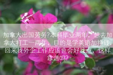 加拿大出国劳务?本科毕业两年，想去加拿大打工一两年，目的是学英语加挣钱，回来找外企工作应该也会好找点，这样靠谱吗?