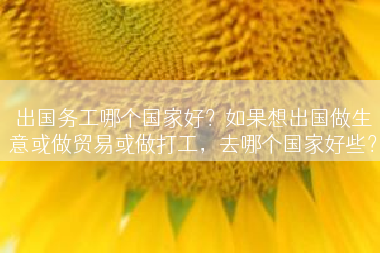 出国务工哪个国家好？如果想出国做生意或做贸易或做打工，去哪个国家好些？
