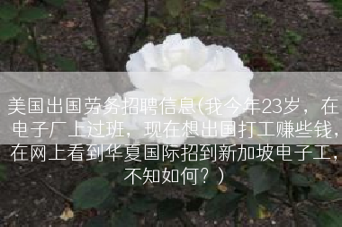 美国出国劳务招聘信息(我今年23岁，在电子厂上过班，现在想出国打工赚些钱，在网上看到华夏国际招到新加坡电子工，不知如何？)